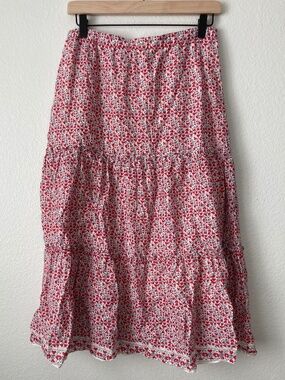 Max Studio Tiered Maxi Skirt Medium Pull On Hearts Boho Cottagecore Prairie
